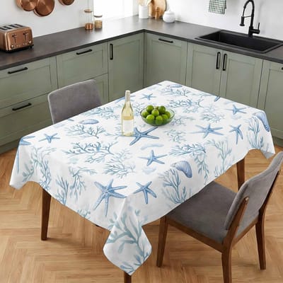 Couronne de fleurs du Jour de l'Indépendance Nappe rectangulaire imperméable Fleur étoile rouge bleue Drapeau USA Housse de table pour dîner cuisine 100x160cm