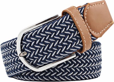 Fako Fashion - Elastische Gevlochten Riem - Damesriem - Herenriem - Canvas - Elastisch - Gevlochten - 105cm - 33mm - Wave Navy Blauw/Zwart