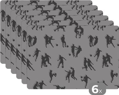 Placemat - Placemats kunststof - Sport - Voetbal - Patronen - 45x30 cm - 6 stuks - Hittebestendig - Anti-Slip - Onderlegger - Afneembaar