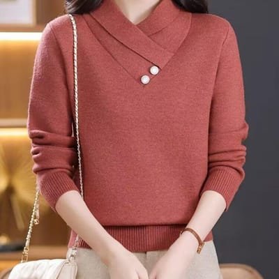 Pull à col croisé pour femmes, nouveau automne et hiver, sous-pull en laine tricotée pour mère 2XL brown