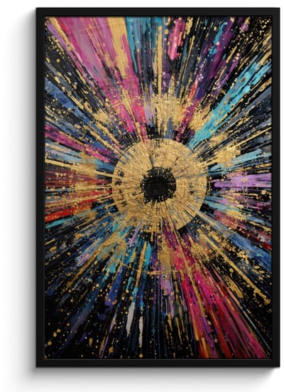 Poster in lijst - Fotolijst 60x90 cm - Posters - Explosie - Goud - Kleurrijk - Abstract - Posterlijst zwart - Decoratie - Wanddecoratie woonkamer - Muurdecoratie slaapkamer