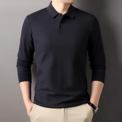 Lente en Herfst Heren Lange Mouw T-shirt Casual Katoen Polo Shirt Heren Revers High Sense Toonaangevende Kleding High-end 58 black