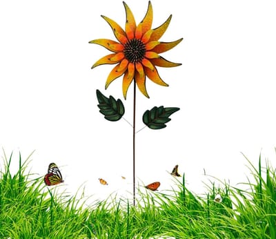 Wind Spinner Bloem - Tuinmolen Decoratie - Tuin Verfraaien - 360 Graden Rotatie - 114.5 cm Hoog - Geel