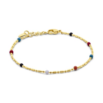CO88 Collection 8CB-91364 – Kralenarmband Dames – Gekleurde Kralen – Goudkleurig – Roestvrij Staal – 2,5 mm – 16,5+3 cm – Cadeau voor Vrouwen