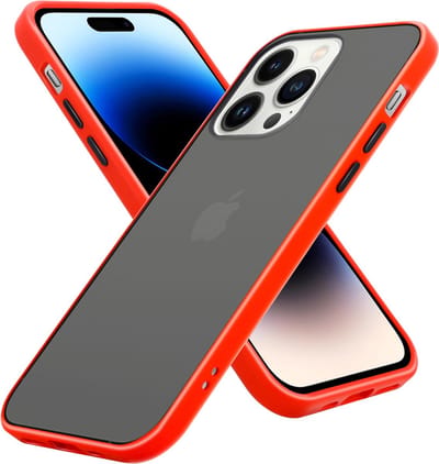 Cadorabo Hoesje geschikt voor Apple iPhone 14 PRO in Mat Rood - Zwarte Knopen - Hybride beschermhoes met TPU siliconen Case Cover binnenkant en matte plastic achterkant