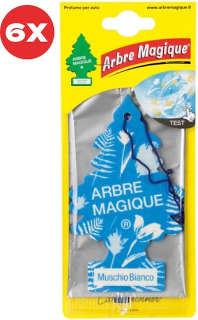 6 stuks Witte Muskus Arbre Magique Geurboom luchtverfrisser voor in de auto Muschio Bianco – Car Parfum – Geurboompje – Geurbooster – Wonderboom – Geurverfrisser – Nieuwe Auto – Autogeur – Autoparfum – Geurblad