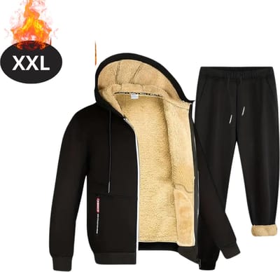 Bovista Thermokleding Heren - Thermobroek - Thermoset Fleece - Met Capuchon - Thermolegging - Winter - Thermojack - Zwart - XXL
