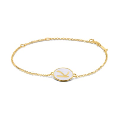 New Bling 9LA-20058-K Zilveren Armbandje met Letter - K - Ovaal - 12x8,6mm - Wit - Zilver - 16+2+3cm - Verguld/Goud op Zilver