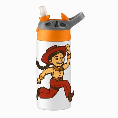 Lieve Aquarel Pastel Drinkfles – Mooie Bidon voor Kunstzinnige Drankliefhebbers - Waterfles voor kinderen (wit/oranje)