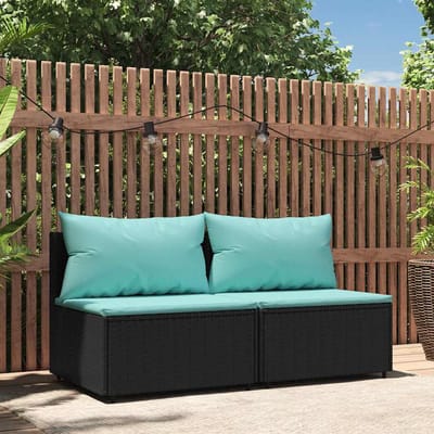 vidaXL - Tuinmiddenbanken - met - kussens - 2 - st - poly - rattan - zwart
