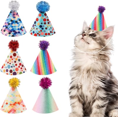 Allecto - Verjaardagshats voor Huisdieren - Feestelijke Hoedjes - Multicolour - Geschikt voor Hond en Kat - 6 Stuks - Mini Party Hats