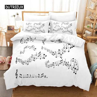Muziek Zwart Wit Dekbedovertrek Sets Dekbed Bed Queen King Maat Muziekinstrument Piano Beddengoed Set Tiener Volwassen Slaapkamer Decor 140x200cm 3pcs