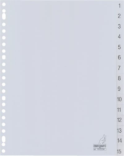 10 X Tabbladen Kangaro 23-gaats G415CM 1-15 genummerd grijs PP