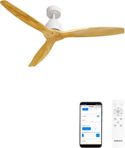 CREATE - Plafondventilator 40W silent Ø132 cm - Met Wifi - Met Afstandsbediening - 6 Snelheden - Timer - Zomer/Winter functie - Wit - WIND STYLANCE