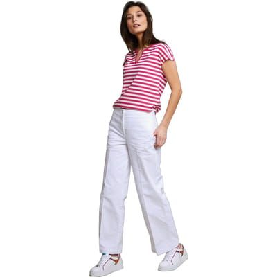 River Woods Fuchsia/white Striped V-neck T-shirt Size: S | T-Shirts Outlet | Dames | Roze