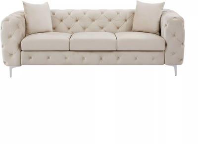 Vente-unique Driezits-Chesterfield-bank van beige velours EDWINA