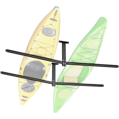 Kayak Opbergrek voor 2 Kajaks, Draagt tot 113,4 kg, Heavy Duty Verstelbaar Plafondrek voor Montage aan Garageplafond, Bovenhangende Garage Opberghanger voor