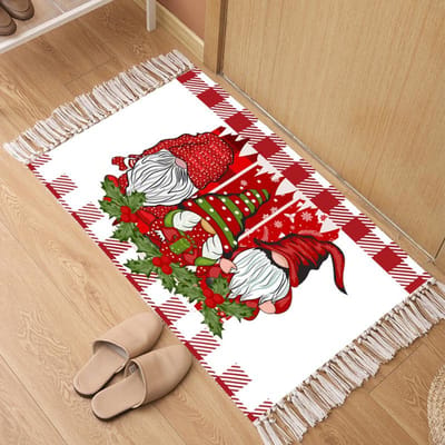 Kerst Dwerg Polyester Katoen Handgeweven Franje Tapijt Kerst Tapijt Entree Deurmat 50*80cm
