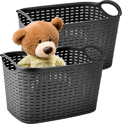 Plasticforte opbergmandje/kastmandje - 2x - 6,4 liter - zwart - kunststof - 19 x 29 x 18 cm