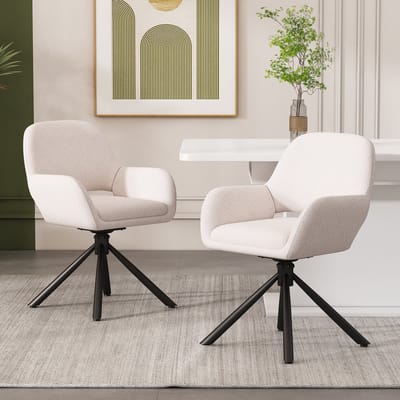 REDOM - Draaibare Stoelen Met Armleuningen - Modern - Sherpa - Wit - Set Van 2
