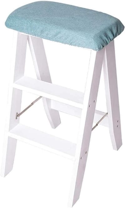 Opstapje Hout - Keukenladder - Veilig Klussen - Afneembaar Kussen - 3 Treden - Natuurlijk