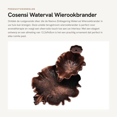 Wierookbrander Waterval - Wierookhouder - Aromatherapie - Zinklegering - Micro Landschapsdecoratie - 12.2x9x5cm