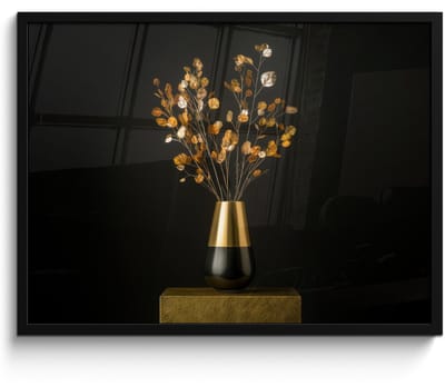 Poster in lijst - Fotolijst 70x50 cm - Posters - Goudbruine - Bladeren - Vaas - Herfstachtig - Posterlijst zwart - Decoratie - Wanddecoratie woonkamer - Muurdecoratie slaapkamer