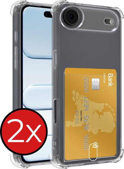 Hoesje - 2 Stuks - Geschikt voor Apple iPhone Air - Met Pashouder en Kaarthouder - Telefoon Hoes Shockproof - Back Cover - Siliconen Case - Shock Proof - Pasjes Houder - Telefoonhoes - Transparant