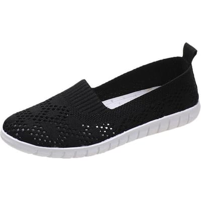 Chaussures décontractées pour femmes Baskets légères Maille respirante Été Tricoté Chaussures vulcanisées Grande taille Chaussures plates pour femmes Chaussures en filet volant 35 noir