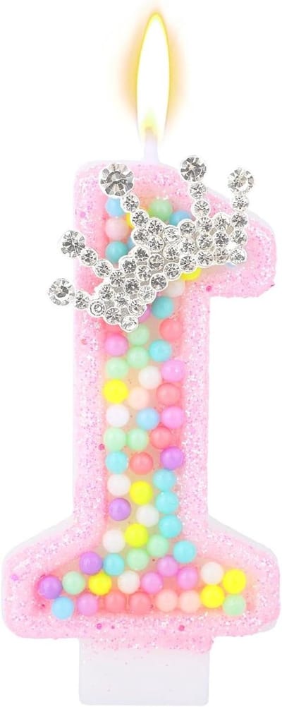 Dailygoods - Sweet One Verjaardagskaars 1e Verjaardag met Roze Macaron Kroon