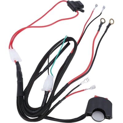 Kit de faisceau de câblage de feux de moto avec fusible 10A, faisceau de fils à bouton-poussoir de guidon pour motos tout-terrain, VTT black