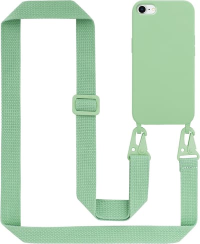 Cadorabo Mobiele telefoon ketting geschikt voor Apple iPhone 7 / 7S / 8 / SE 2020 in LIQUID LICHT GROEN - Silicone beschermhoes met lengte verstelbare koord riem