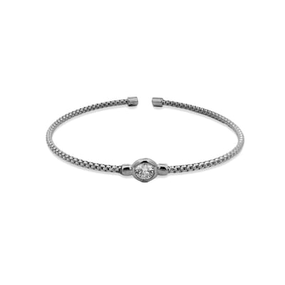 New Bling - 9NB-1558 - zilveren bangle armband getwist met zirkonia steen - 925 sterling silver - rhodium plated