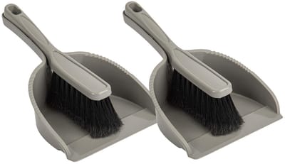 Plasticforte Stoffer en blik set - 2x - Small Size - grijs - zachte borstel - kunststof - 24 x 17 cm