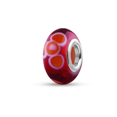 Quiges - Glazen - Kraal - Bedels - Beads Rood met Oranje Witte Bloemen Past op alle bekende merken armband NG542