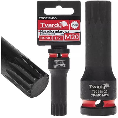 Tvardy slagdop splineprofiel M20 - chroom-molybdeenstaal - vierkantopname 12,7 mm - zwart - voor slagmoersleutel, auto en industrie
