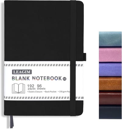 A5 Zwart Hardcover Notitieboek Linnen 192 Pagina's - Dik Papier 100 g/m² - Leeg Tekenboek voor Schrijven en Schetsen