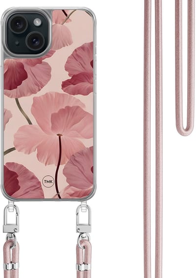 Casevibes - Telefoonhoesje met koord - Geschikt voor Apple iPhone 15 - Vintage blossom - Roze - Bloemen