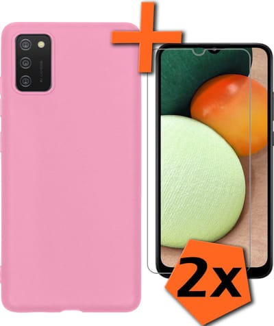 Hoes - Met 2x Screenprotector - Geschikt voor Samsung Galaxy A02s - Sterk & Shockproof - Back Cover - Siliconen Case - Telefoon Hoes - Lichtroze