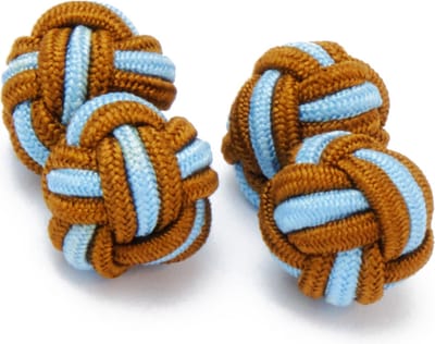 Manchetknopen - Zijden Knoop met Blauw en Bruin