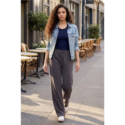 Getextureerde Wijde Pantalon met Koordsluiting