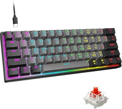 Compact Mechanisch Gaming Toetsenbord 60% - 61 Anti-Ghosting Toetsen, Blauwe LED Verlichting, Inklapbare Standaards
