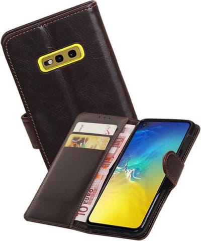 Zakelijke Book Case Telefoonhoesje Geschikt voor de Samsung Galaxy S10e - Portemonnee Hoesje - Pasjeshouder Wallet Case - Mocca