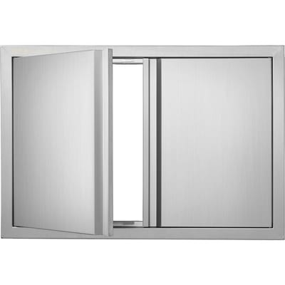 Porte d'accès pour barbecue, Double porte de cuisine extérieure 774x532 mm, Porte en acier inoxydable à encastrer, Porte verticale murale avec poignées encastrées, pour îlot de barbecue,