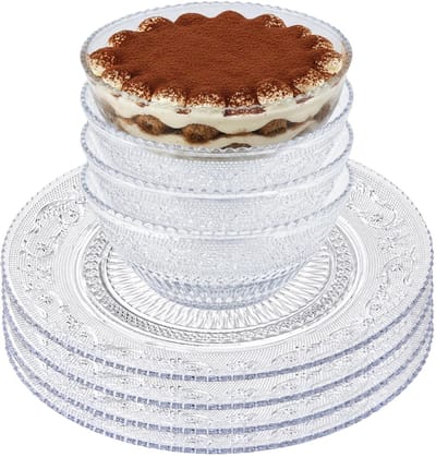 PlasticForte kunststof servies - 4x schaaltjes en 4x borden - kristal stijl - onbreekbaar - transparant