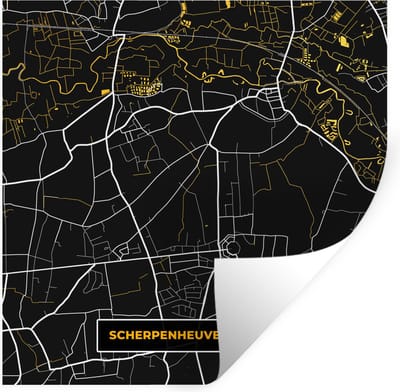 Muurstickers - Sticker Folie - Plattegrond - Kaart - Scherpenheuvel-Zichem - Stadskaart - Goud - 100x100 cm - Plakfolie - Muurstickers Kinderkamer - Zelfklevend Behang XXL - Zelfklevend behangpapier - Stickerfolie