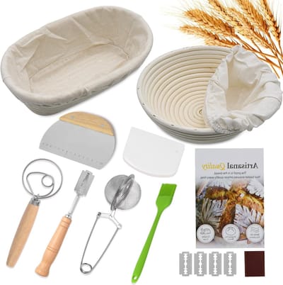 Brood Rijs Set - Banneton Manden - Brood Bakken - Handgemaakt Rieten - 20cm en 25cm - Natuurlijk