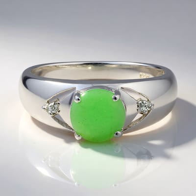 Cavill - Zilveren ring met keizerlijk chrysopraas 0,79 ct en witte topaas 0,01 ct - 925 sterling zilver - elegante damesring 17 - cabochon 7 mm