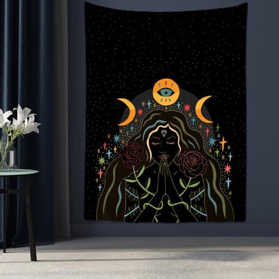 Indiaas Maanfase Meisje Wandtapijt Muurhanger Boheemse Stijl Hippie wHekserij Tarot Mandala Huisdecoratie 95x70cm