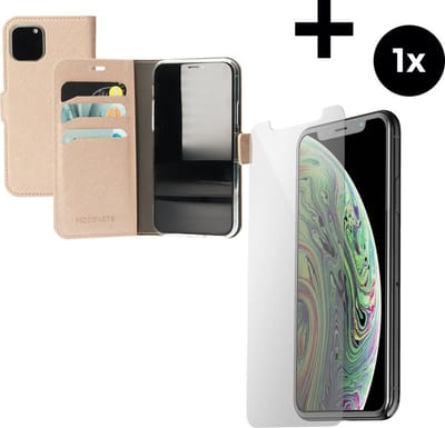 Mobiparts Saffiano Wallet hoesje geschikt voor Apple iPhone 11 Pro met 1 Screenprotector van Gehard Glas - Bruin/Copper